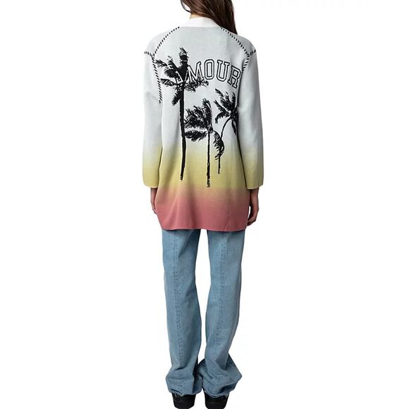 Zadig & Voltaire Austin Cosmo Open Front Ombre Cardigan Sweater M - Picture 2 of 11